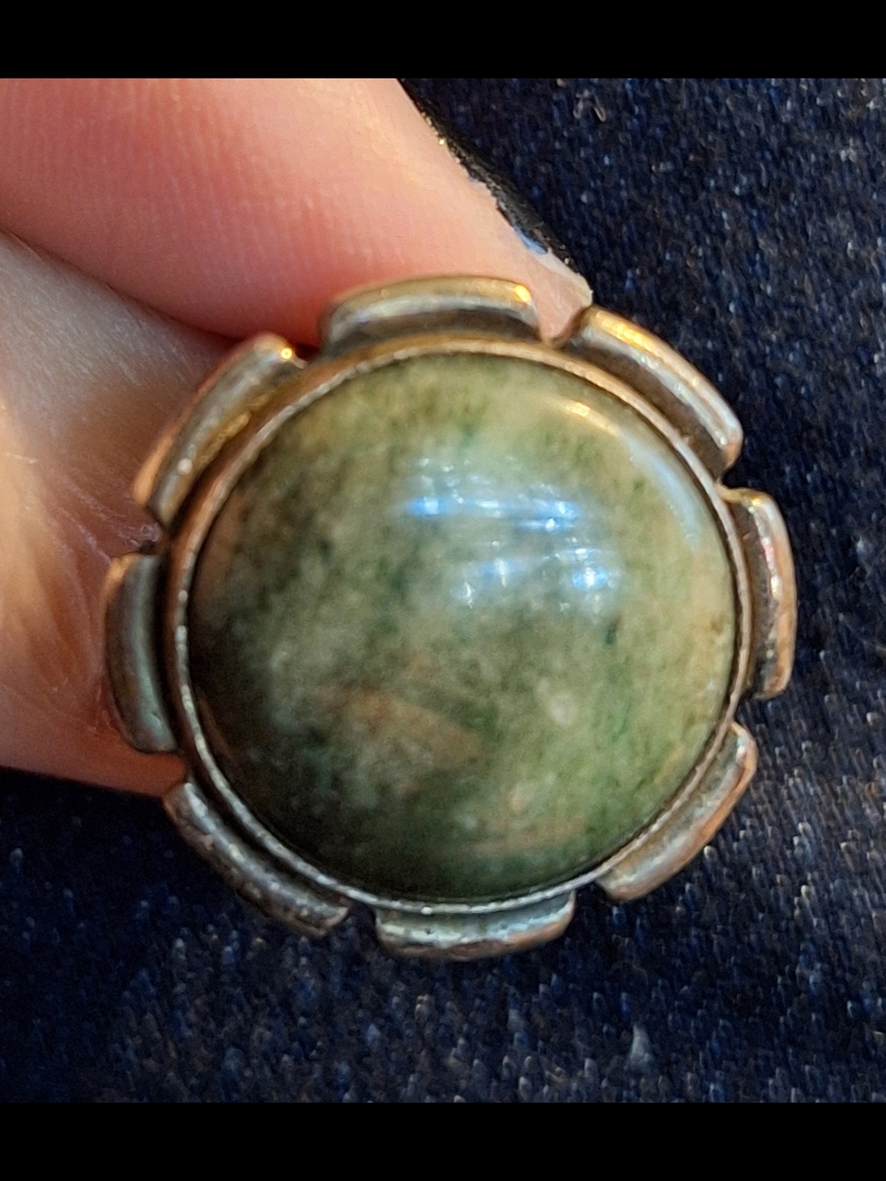 Vintage Sterling Silver Green Stone Ring Signed Andra Native